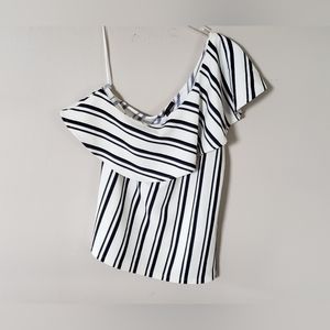 Banana Republic Women's Off the Shoulder White & Black Top Size Small